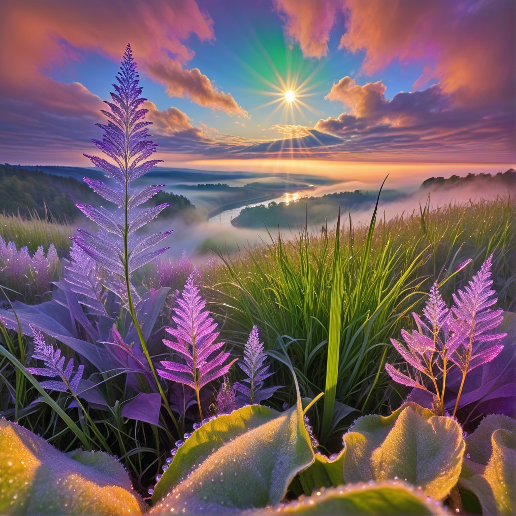 Breathtaking Sunrise Over Tranquil Landscape and Foliage