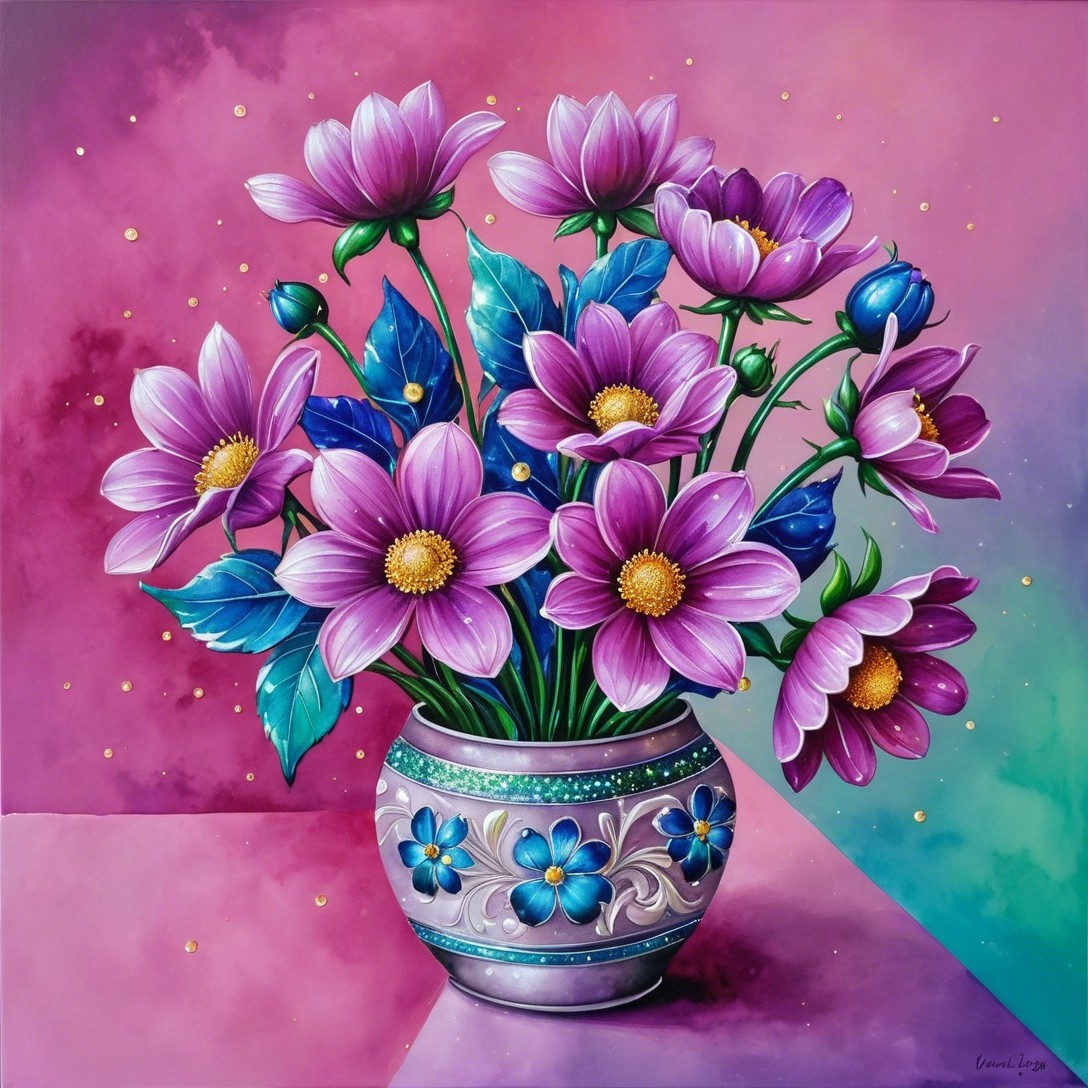 Vibrant Purple Flower Bouquet in Decorative Vase