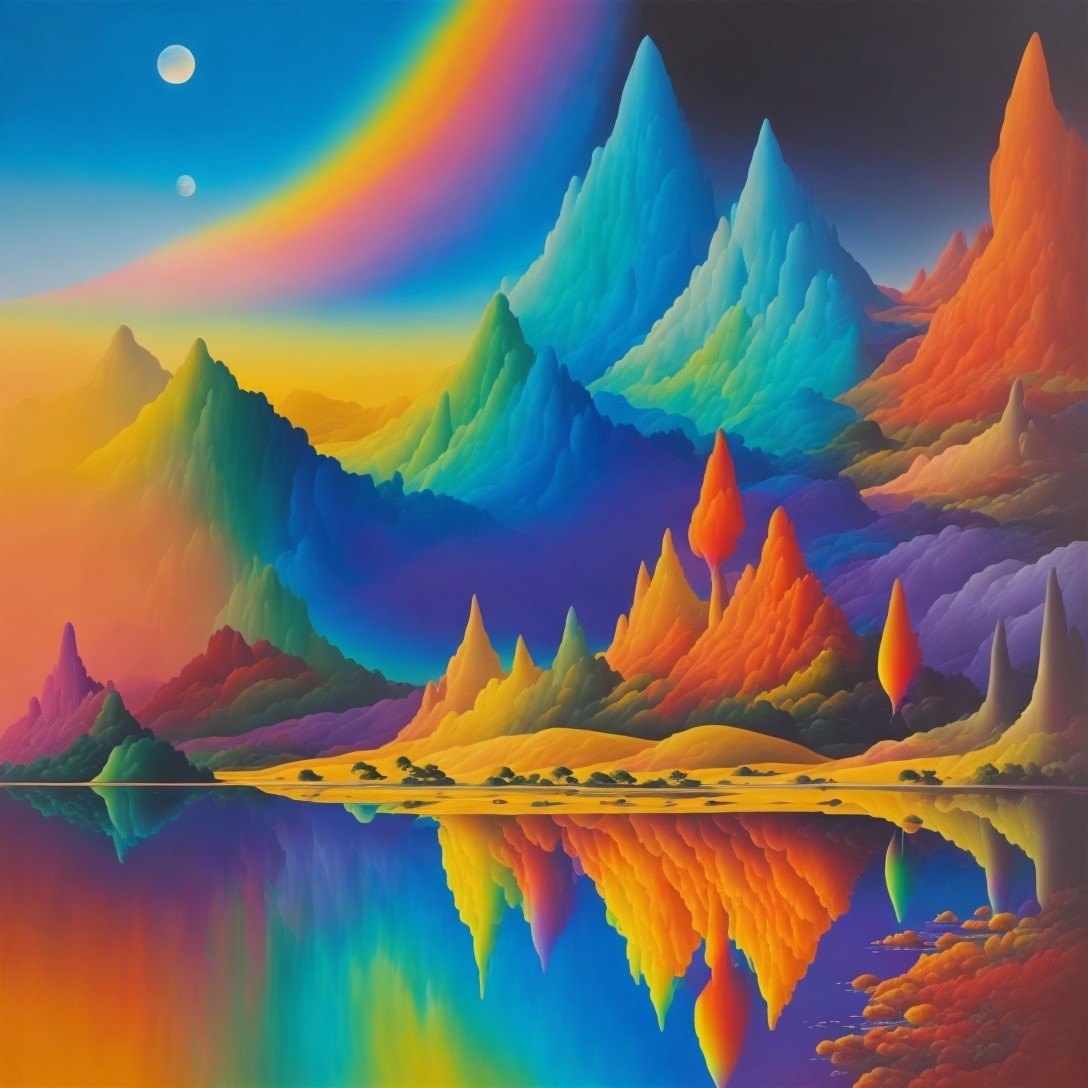 Vibrant Landscape with Multicolored Mountains and Sky