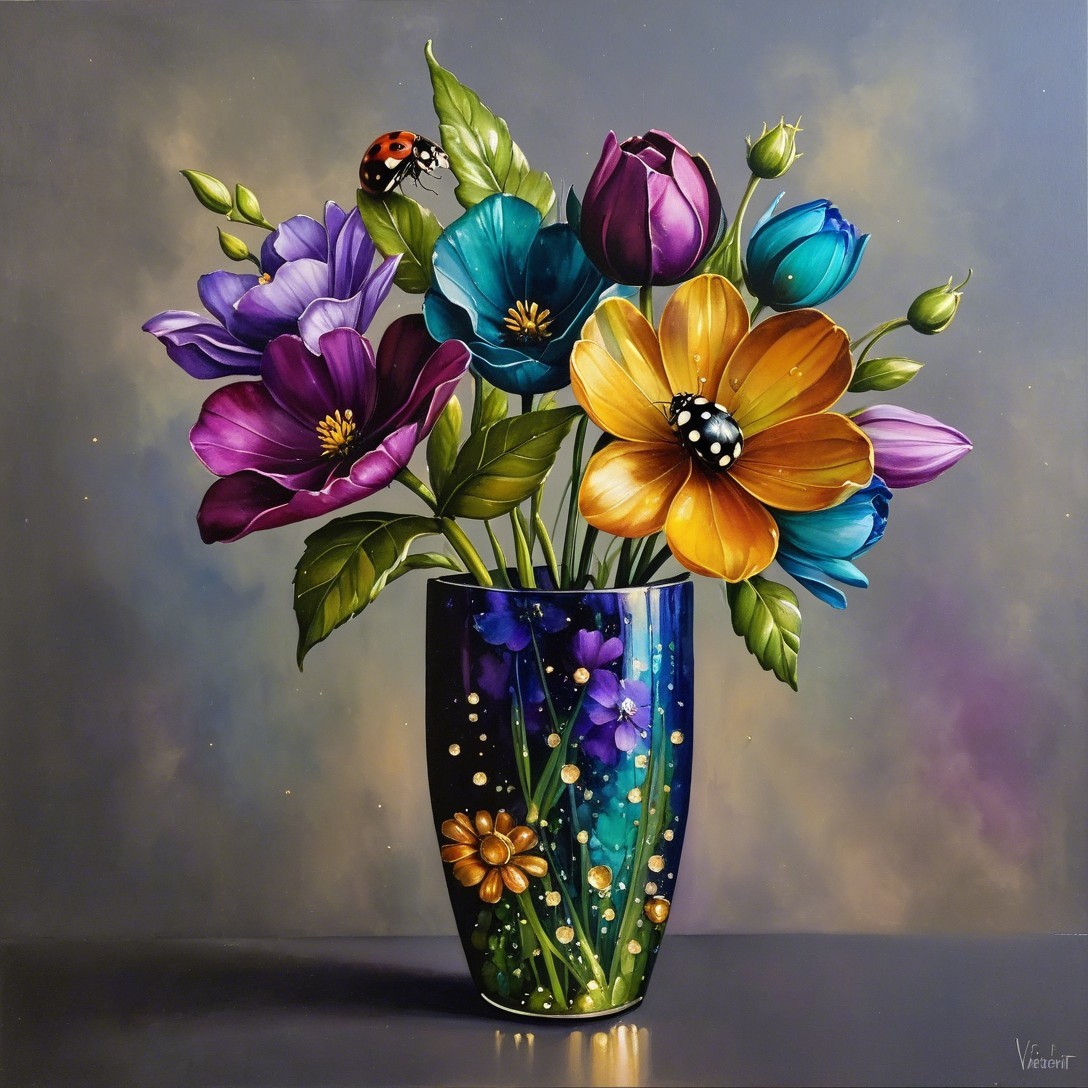 Vibrant Flower Bouquet in Decorative Blue Vase