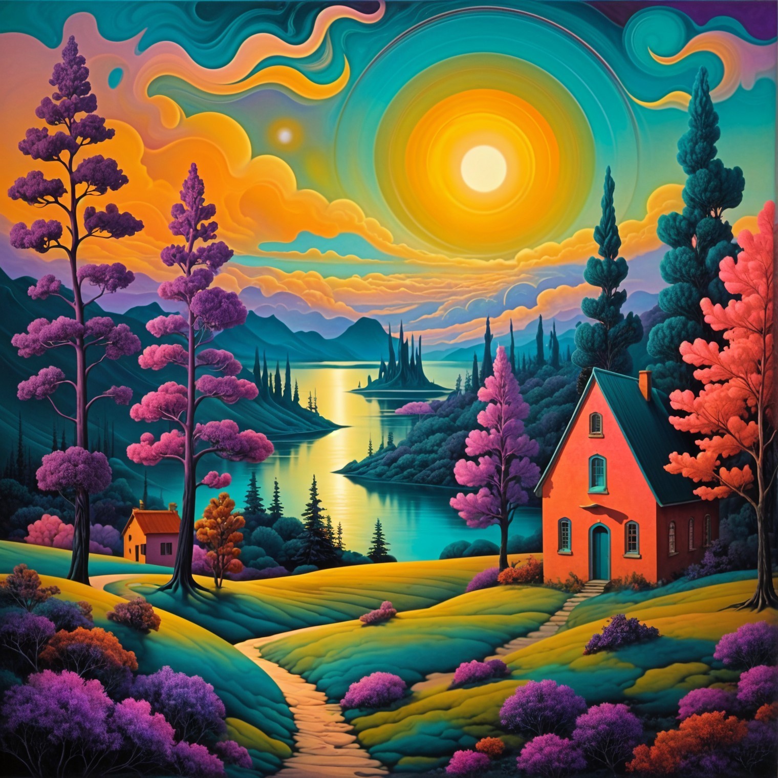 Vibrant Sunset Landscape Over a Calm Lake