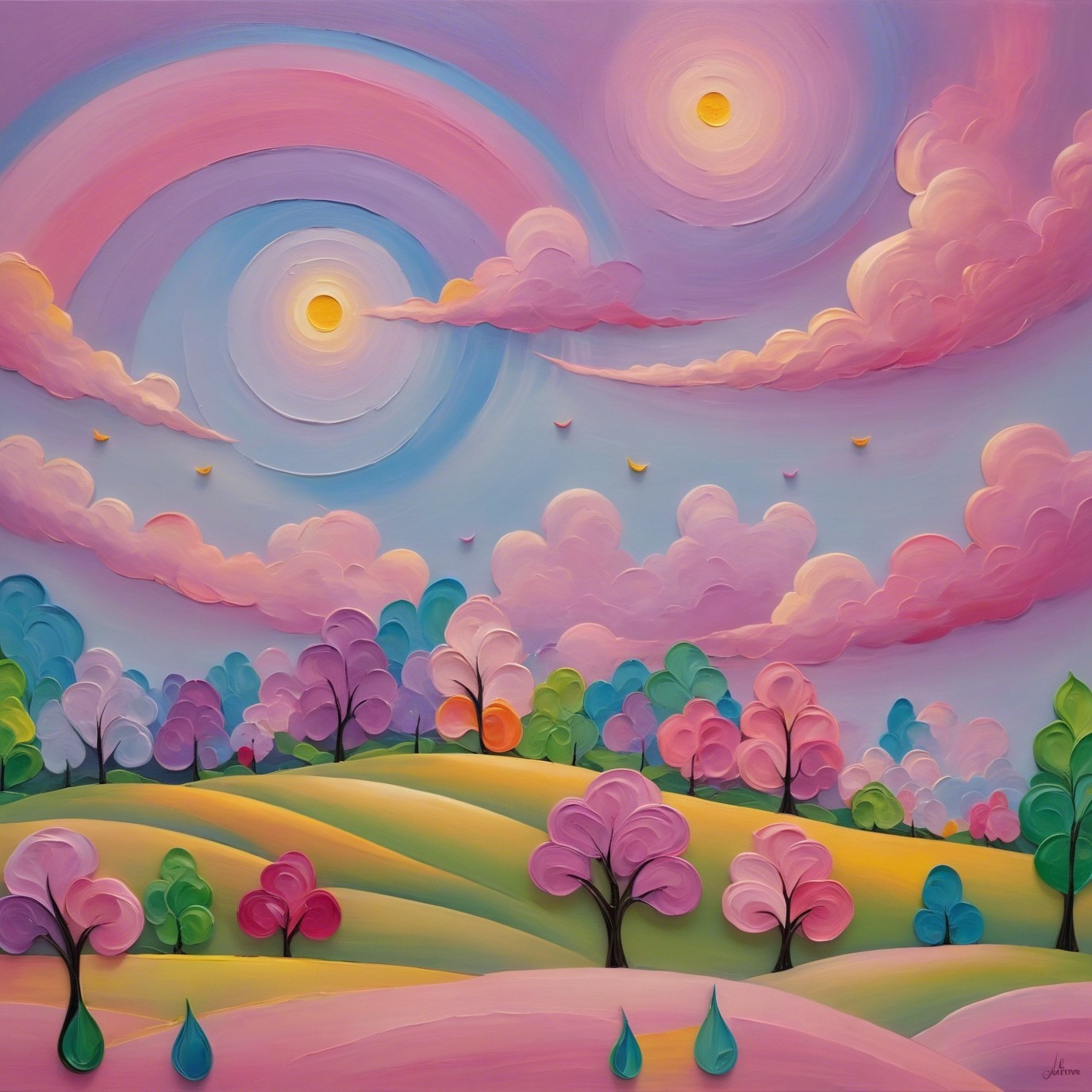 Vibrant Whimsical Landscape in Thick Impasto Style