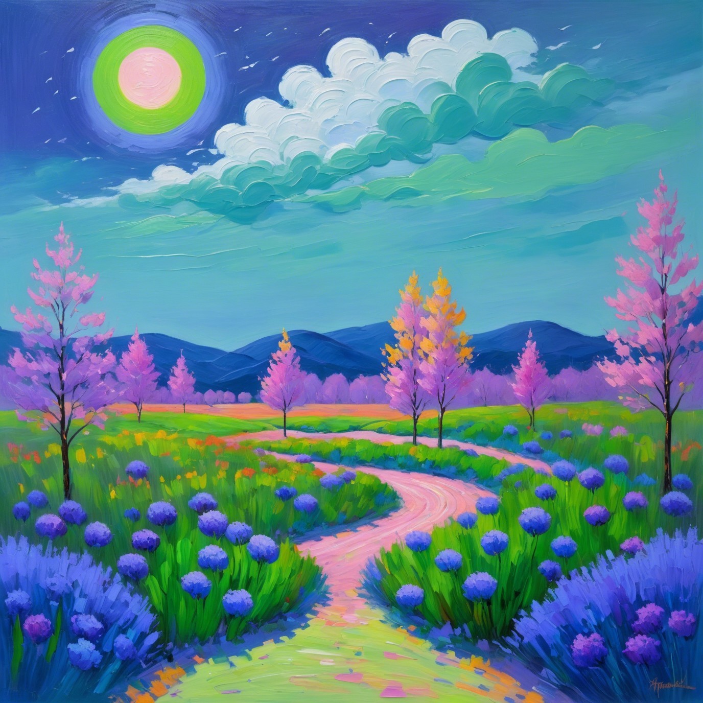Whimsical Impressionistic Landscape with Vibrant Colors