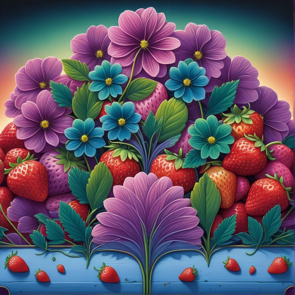 Vibrant Strawberries and Colorful Flowers Arrangement