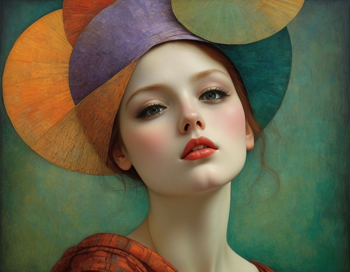 Portrait of a Young Woman with Colorful Hat and Calm Expression