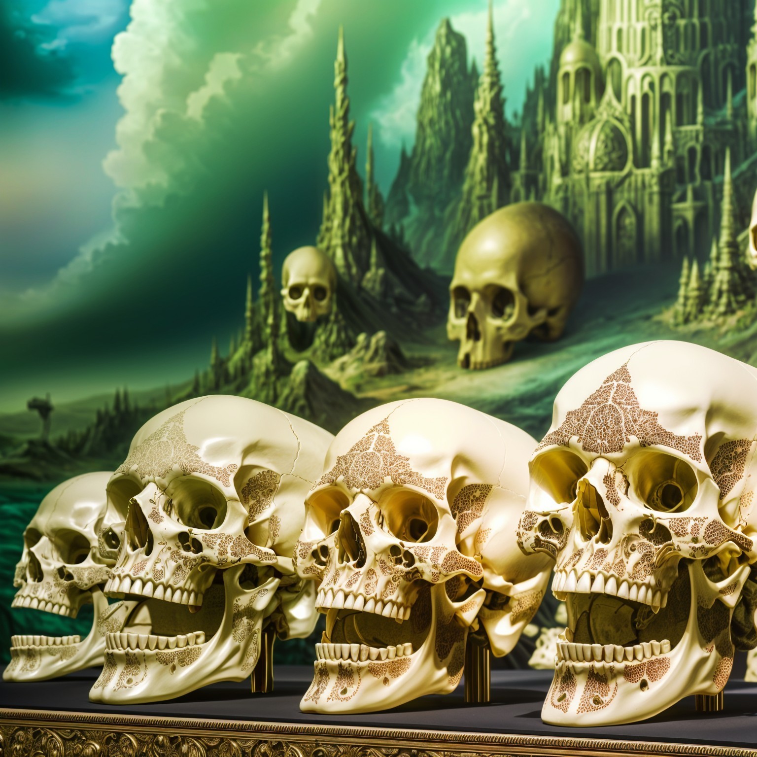 Intricate Skulls in a Surreal Ethereal Landscape