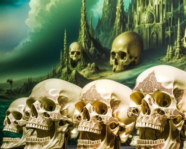 Intricate Skulls in a Surreal Ethereal Landscape