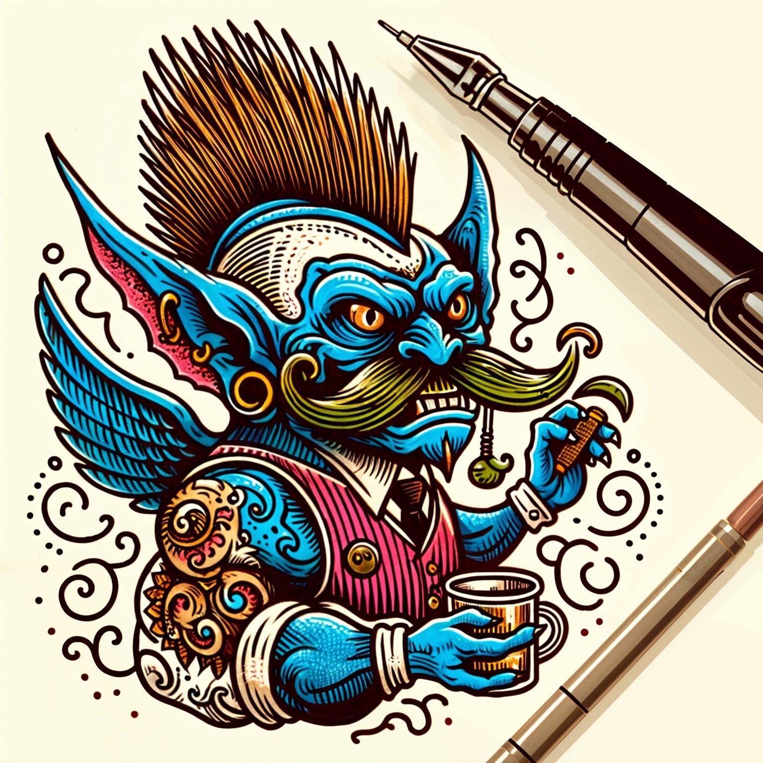 Brightly Colored Goblin Character with Unique Features