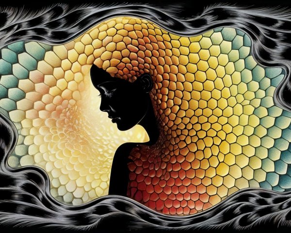 Silhouette of a Woman with Honeycomb Patterns