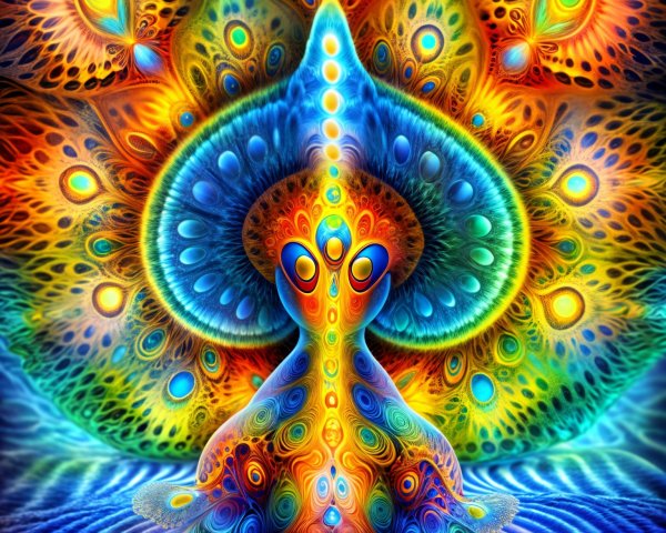 Psychedelic Meditation Figure with Vibrant Patterns