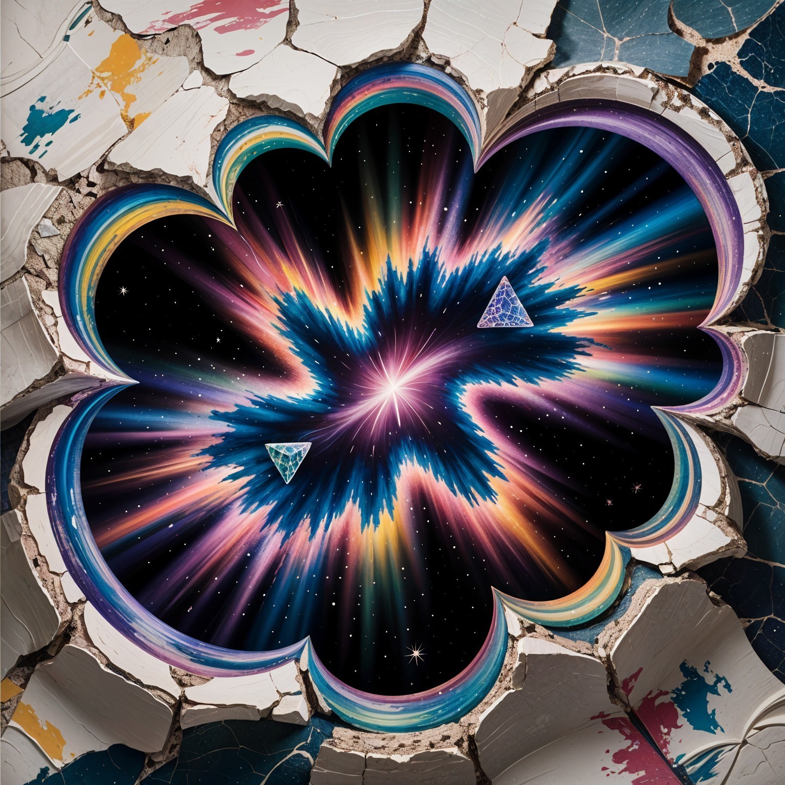 Vibrant Cosmic Explosion with Triangular Shapes