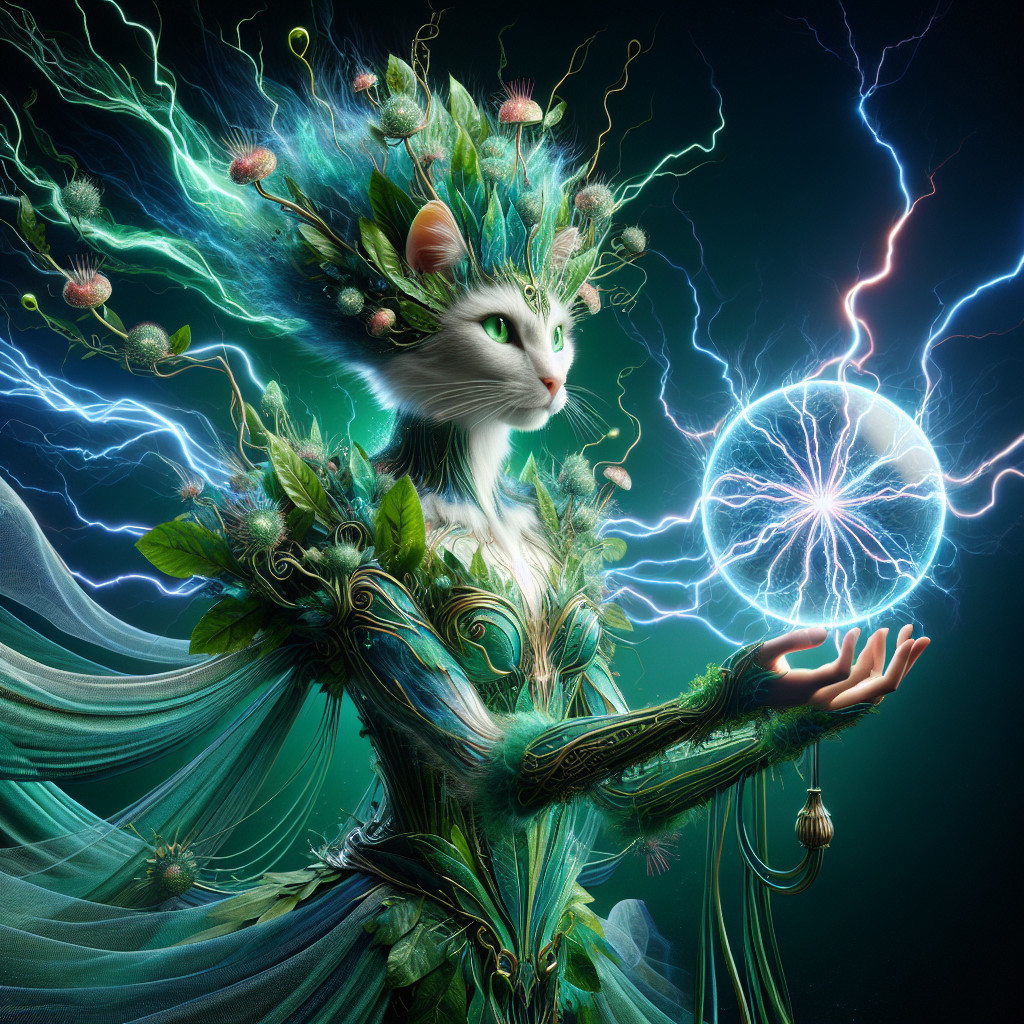 Fantasy Illustration of an Anthropomorphic White Cat