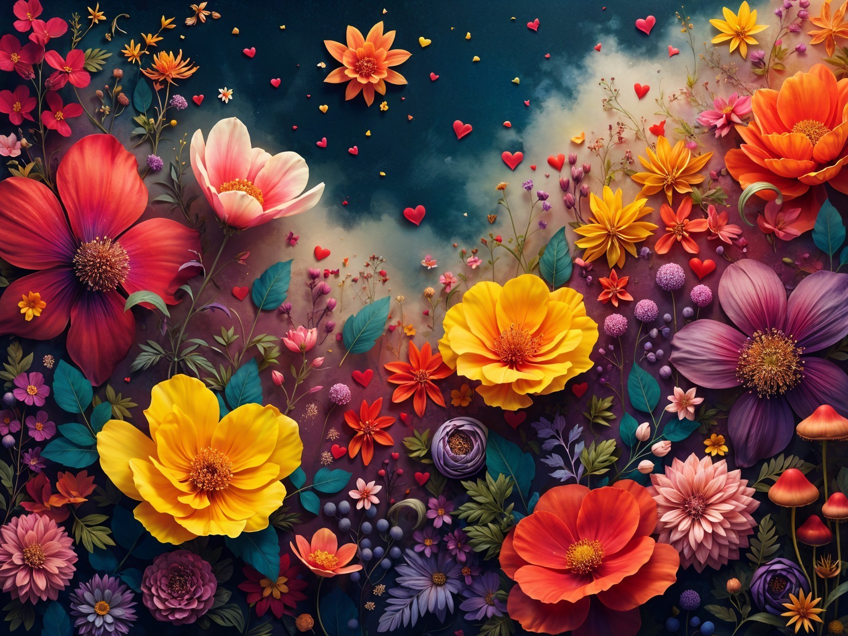Colorful Flower Arrangement Against Dark Sky