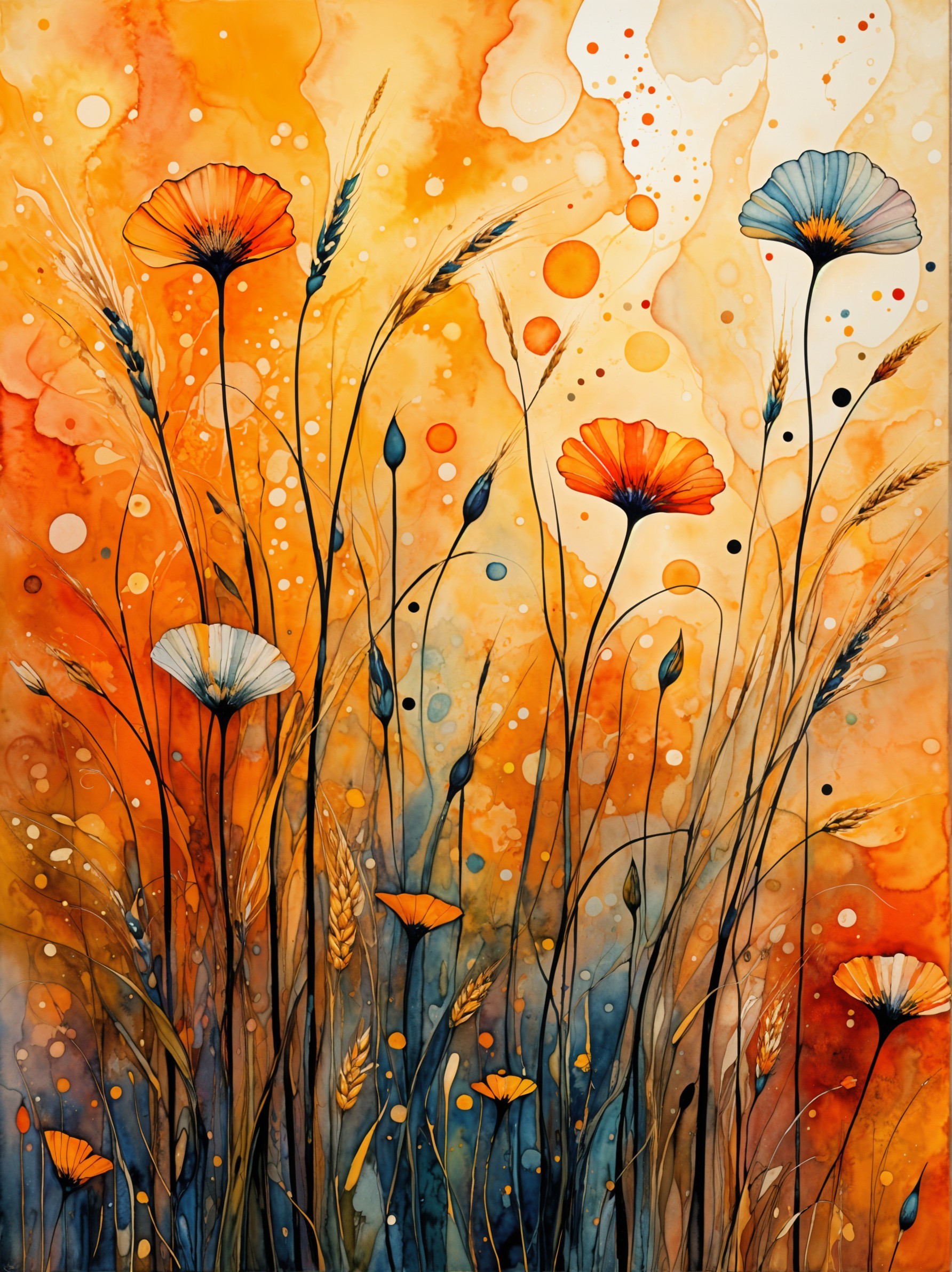 Vibrant Wildflower Field with Abstract Background