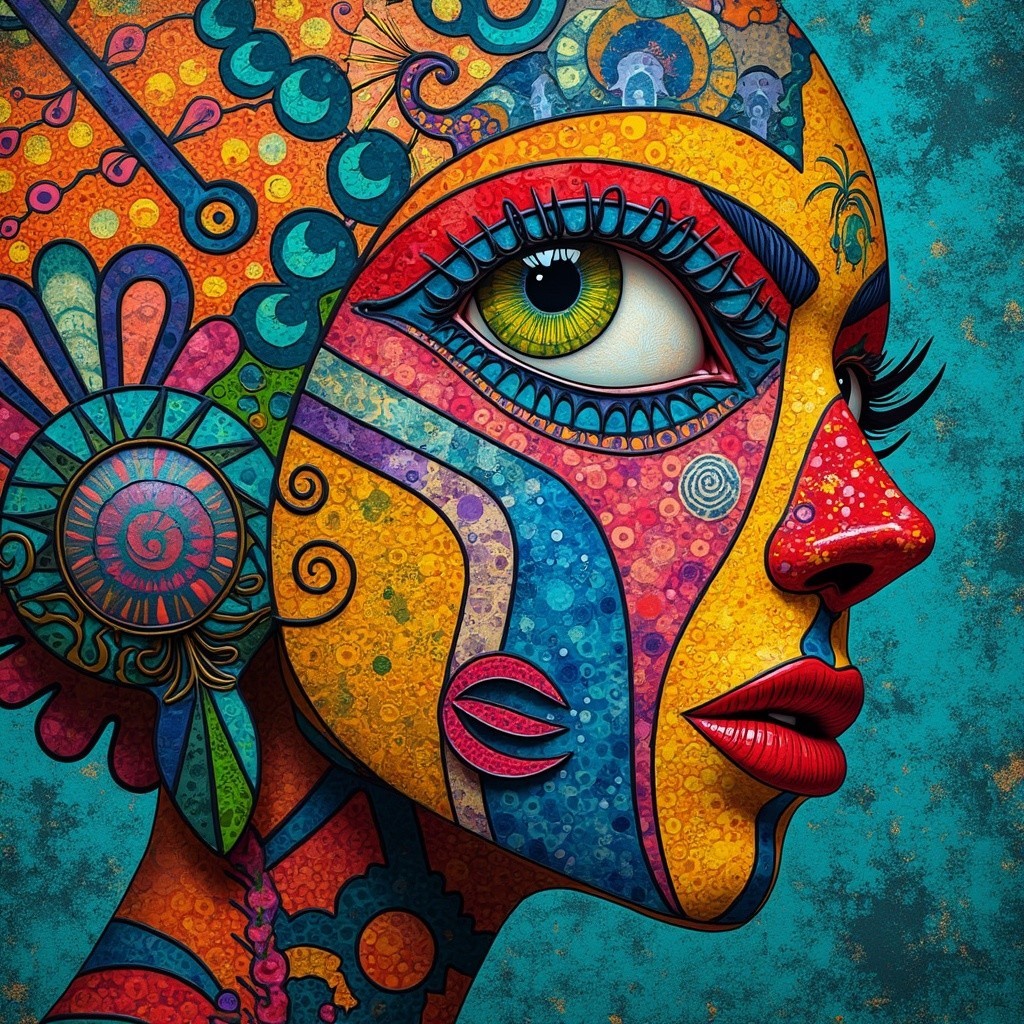 Vibrant Abstract Portrait of a Woman with Patterns