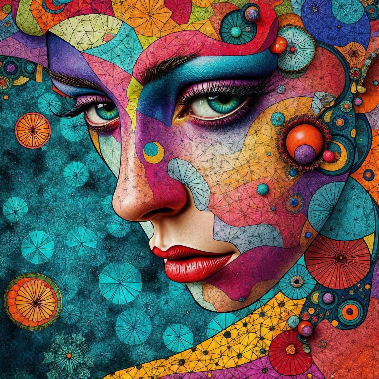 Vibrant Portrait of a Woman with Geometric Patterns