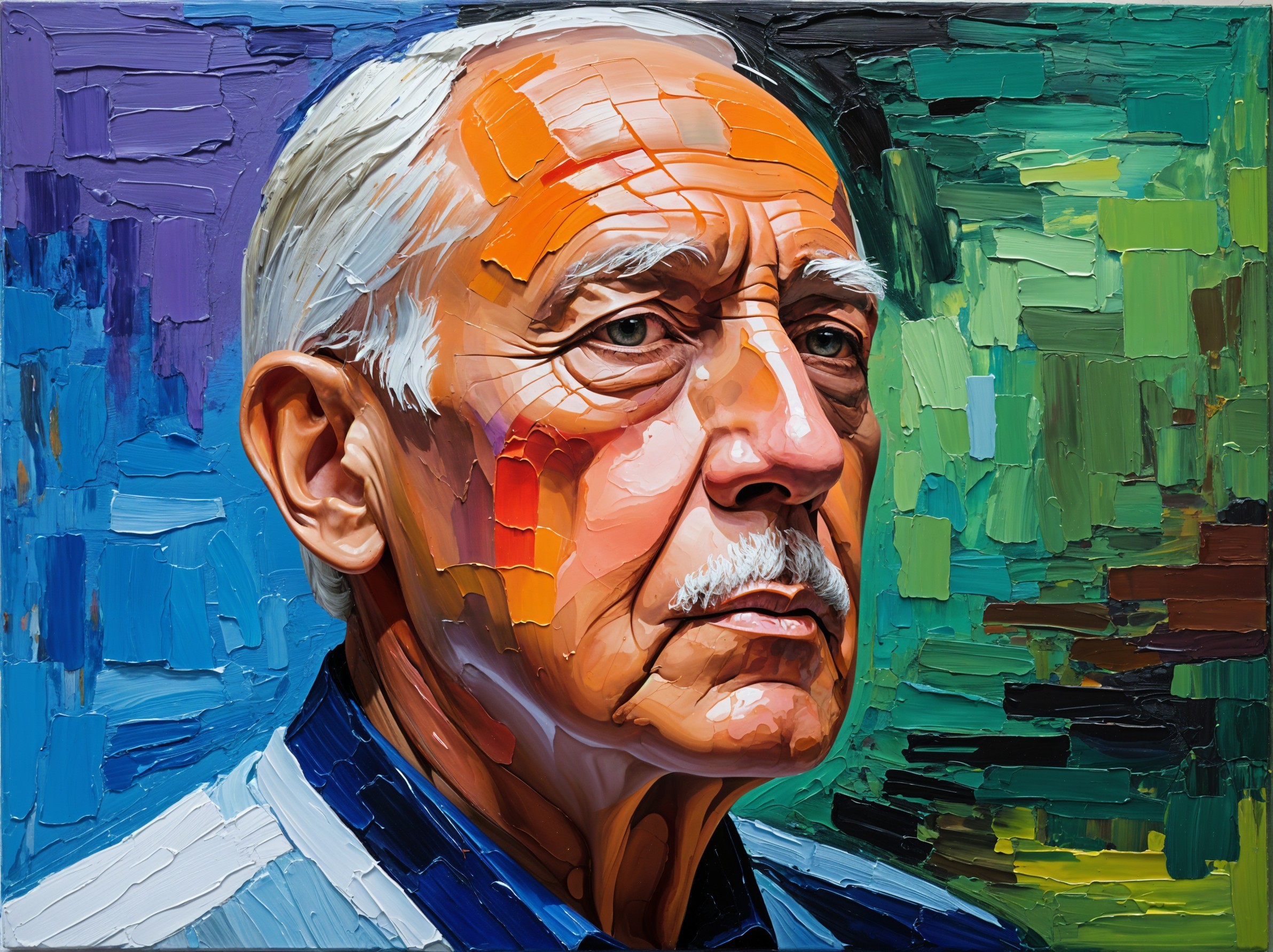 Portrait of an Older Man with Silver Hair and Colors
