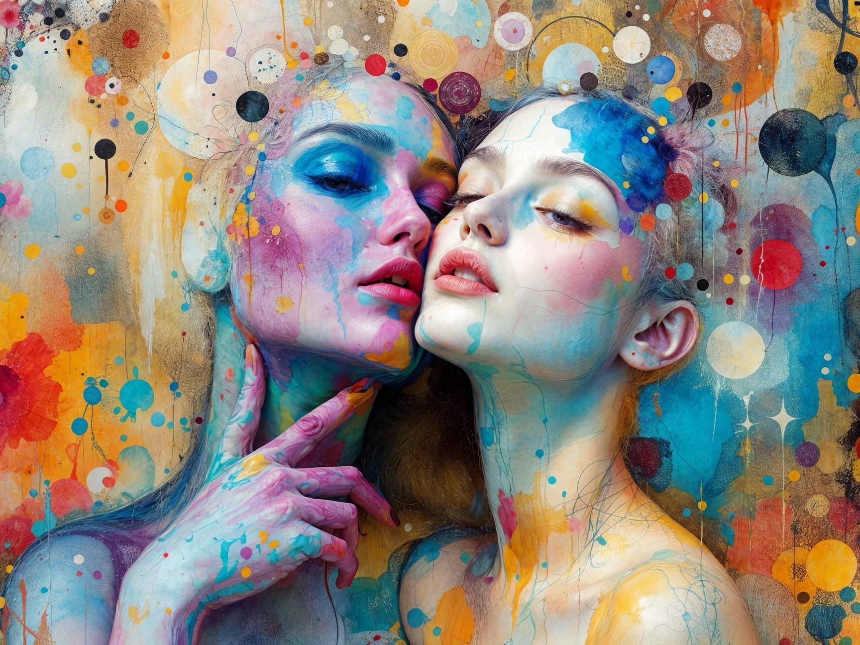 Ethereal Figures with Vibrant Faces and Abstract Colors