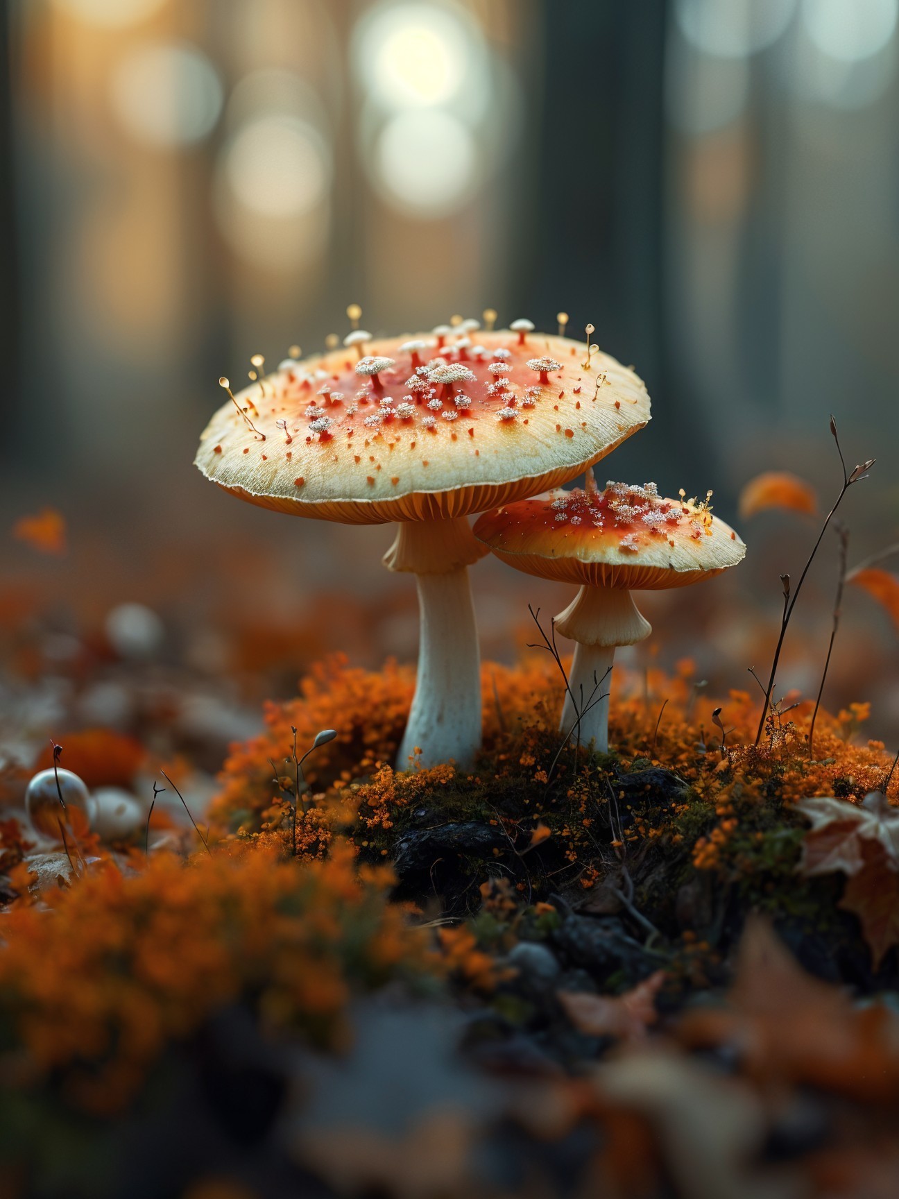 Vibrant Mushrooms in a Serene Forest Setting