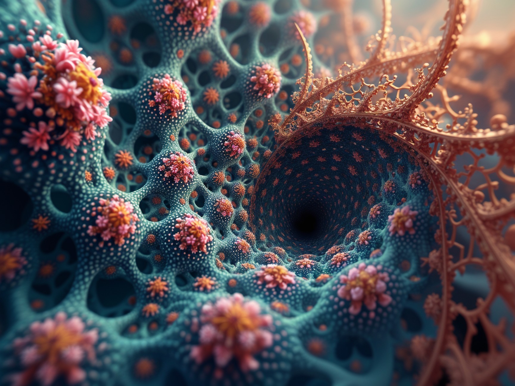 Surreal Alien Landscape with Vibrant Flowers and Patterns