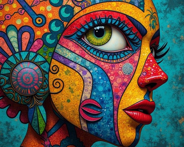 Vibrant Abstract Portrait of a Woman with Patterns