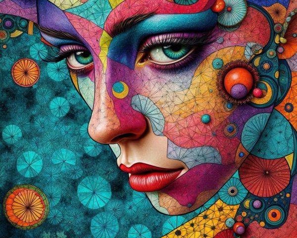 Vibrant Portrait of a Woman with Geometric Patterns