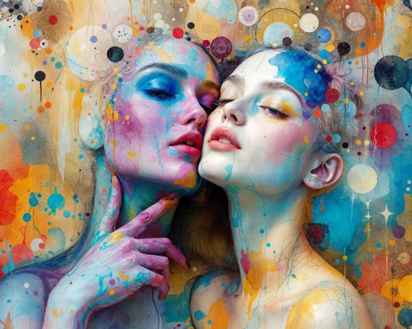 Ethereal Figures with Vibrant Faces and Abstract Colors