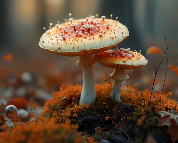 Vibrant Mushrooms in a Serene Forest Setting