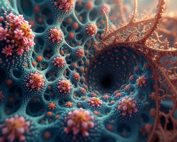 Surreal Alien Landscape with Vibrant Flowers and Patterns