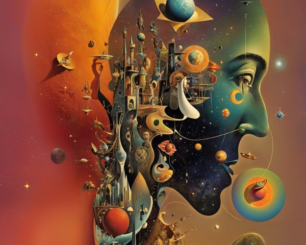 Surreal Human Face with Cosmic Landscape Elements