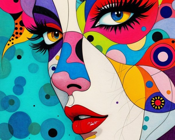 Vibrant Artwork of Stylized Face with Bold Colors