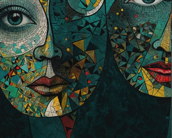 Abstract Artwork of Two Geometric Human Faces