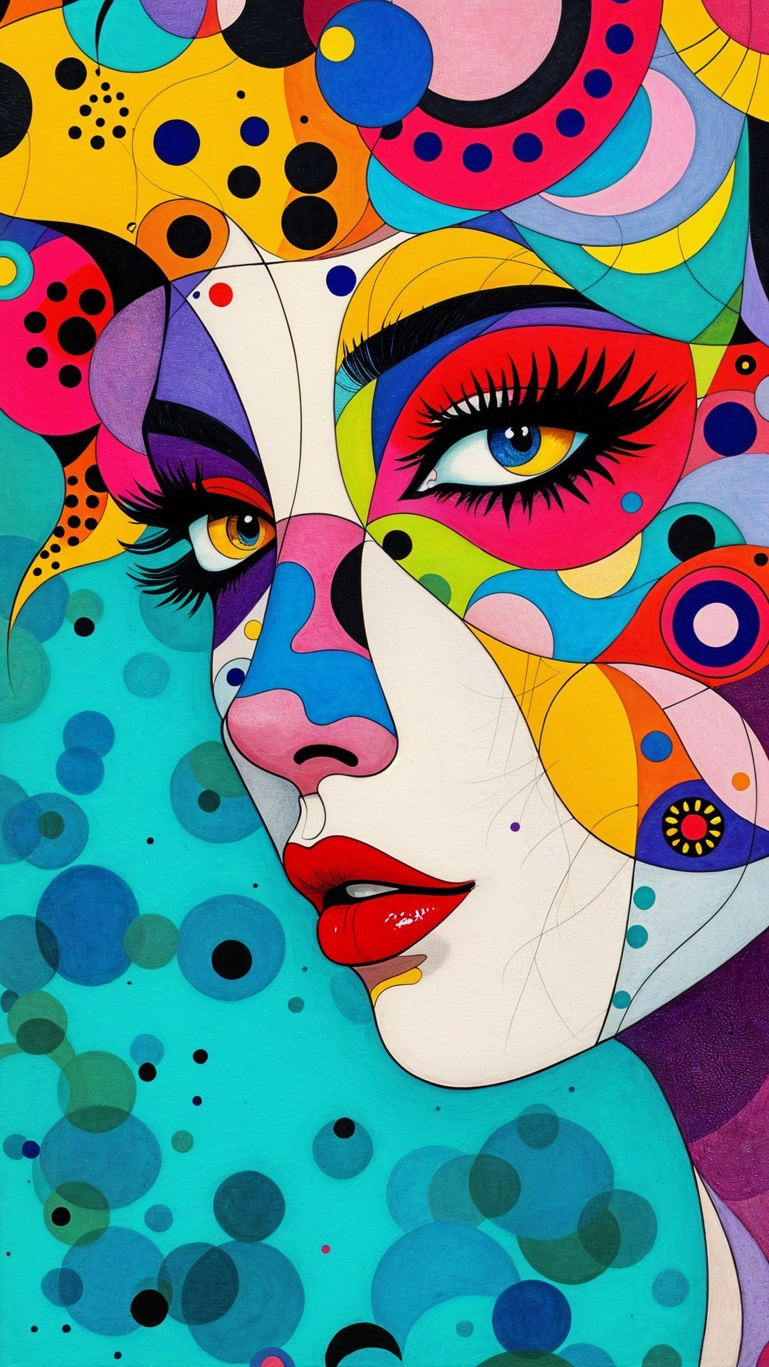 Vibrant Artwork of Stylized Face with Bold Colors