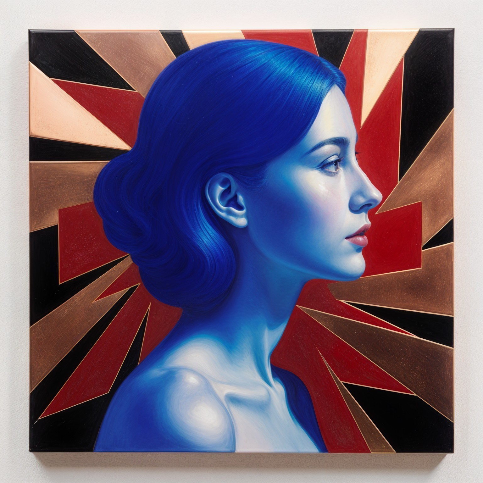 Profile of Woman with Blue Skin and Geometric Patterns