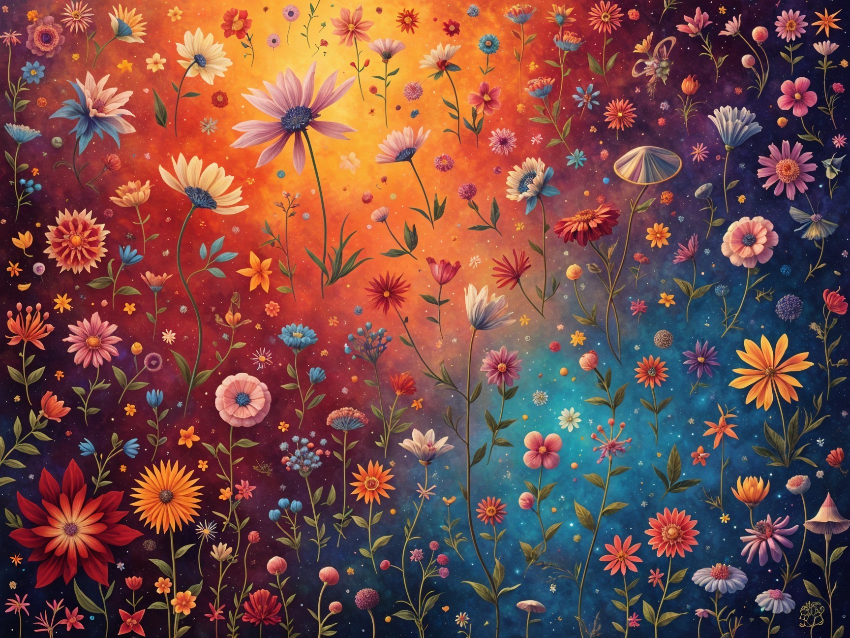 Vibrant Field of Colorful Flowers on Canvas