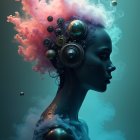 Futuristic Robot with Colorful Smoke and Gears