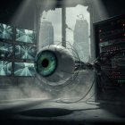 Realistic Eyeball in Futuristic Dark Room Setup
