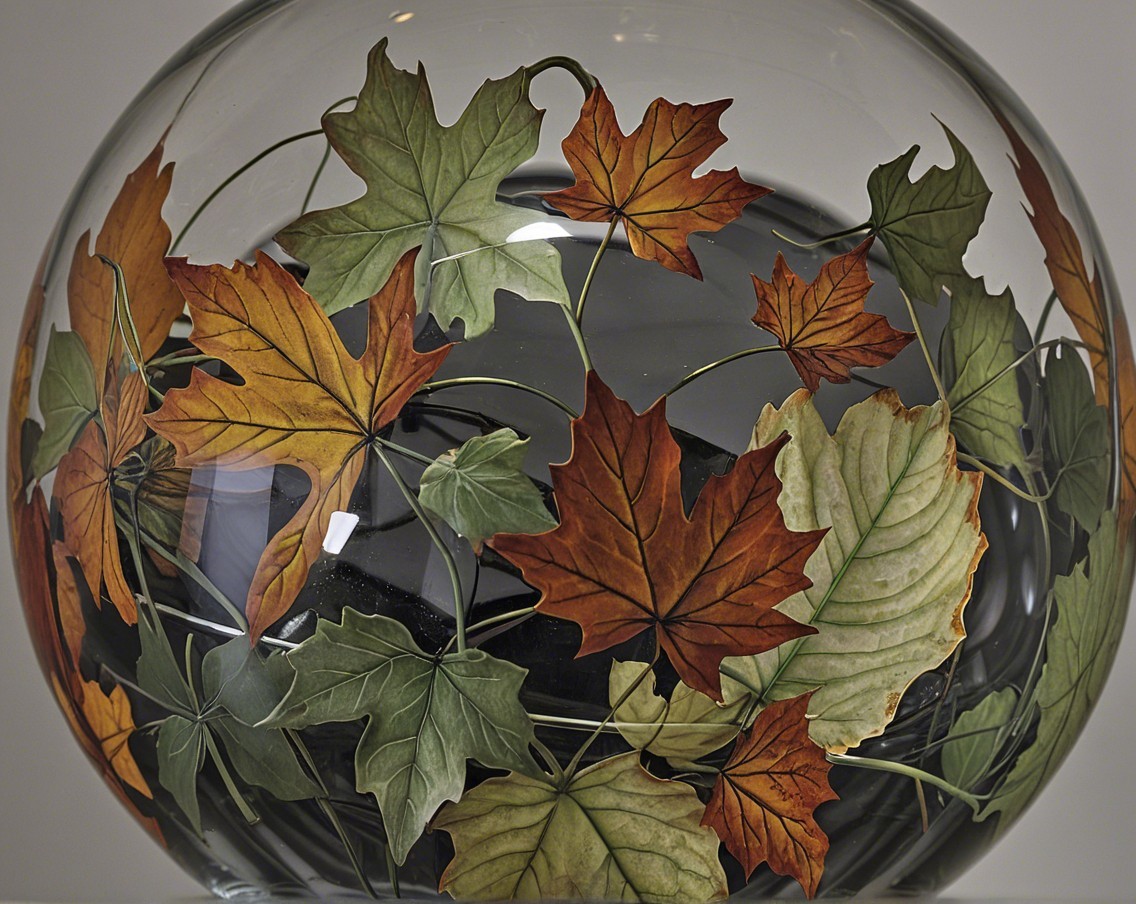 Intricate Glass Vase with Autumn Leaf Designs