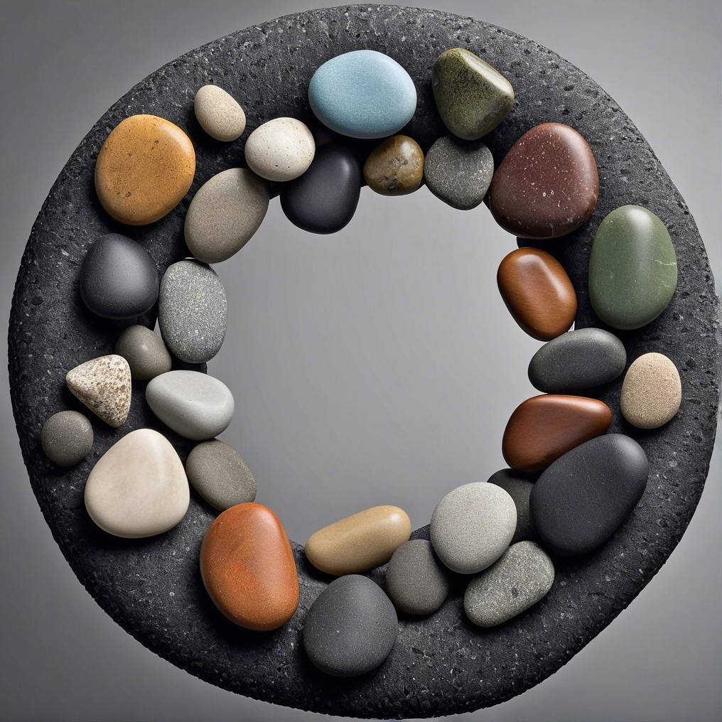 Circular Arrangement of Polished Stones on Dark Background