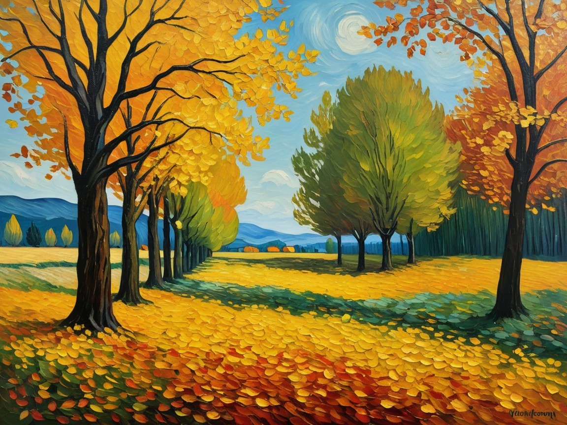 Vibrant Autumn Landscape with Colorful Foliage Pathway