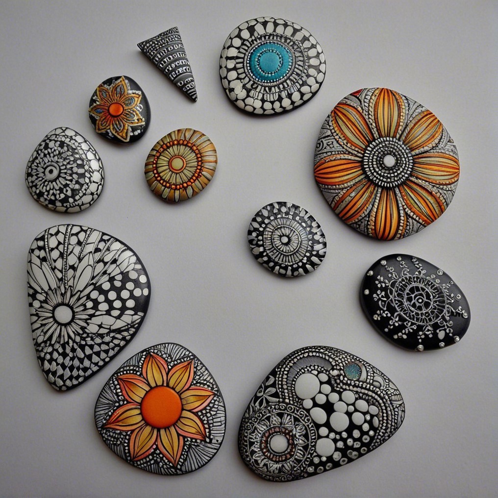 Intricately Painted Stones in Circular Arrangement