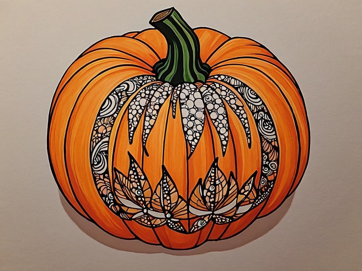 Vibrant Orange Pumpkin with Intricate Patterns and Designs