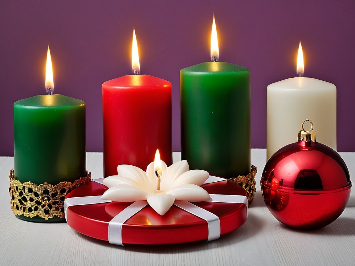 Vibrant Colored Candles on Purple Background