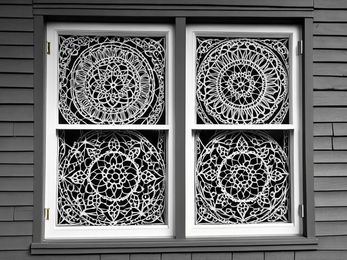 Window with Four Panes and Intricate Lace Designs