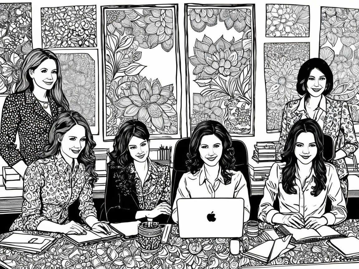 Women Collaborating at a Table with Books and Stationery