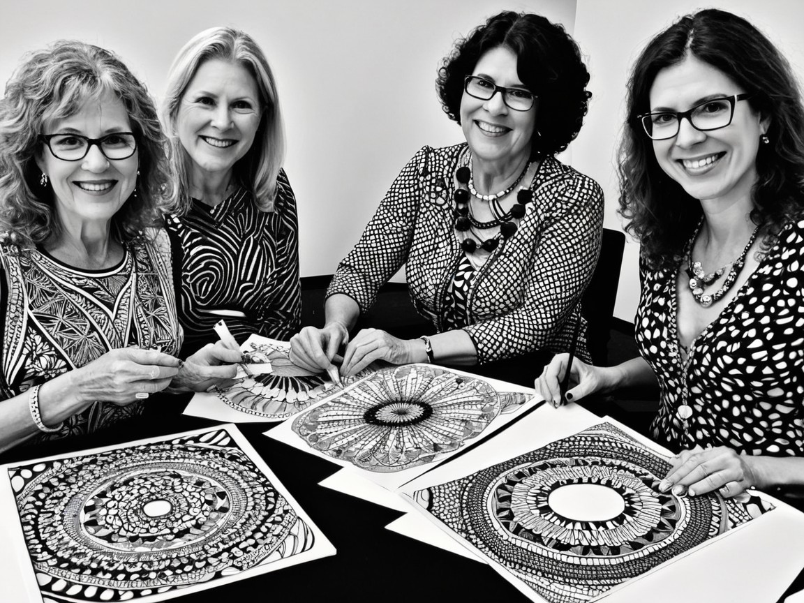 Women Engaged in Coloring Mandala Designs Together