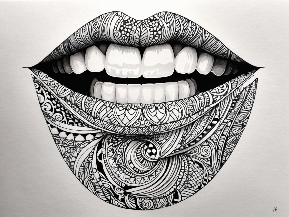 Stylized Illustration of a Mouth with Intricate Patterns