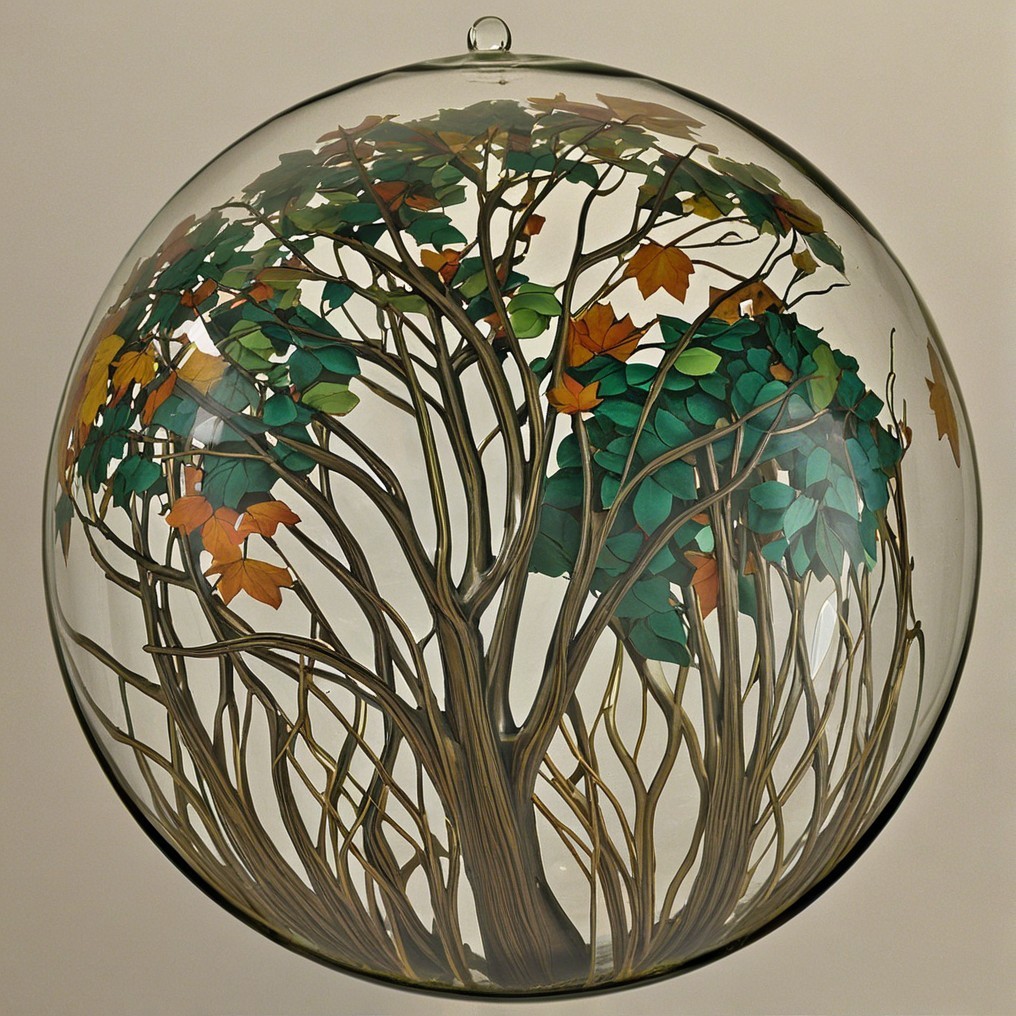 Intricately Painted Glass Orb with Tree Design