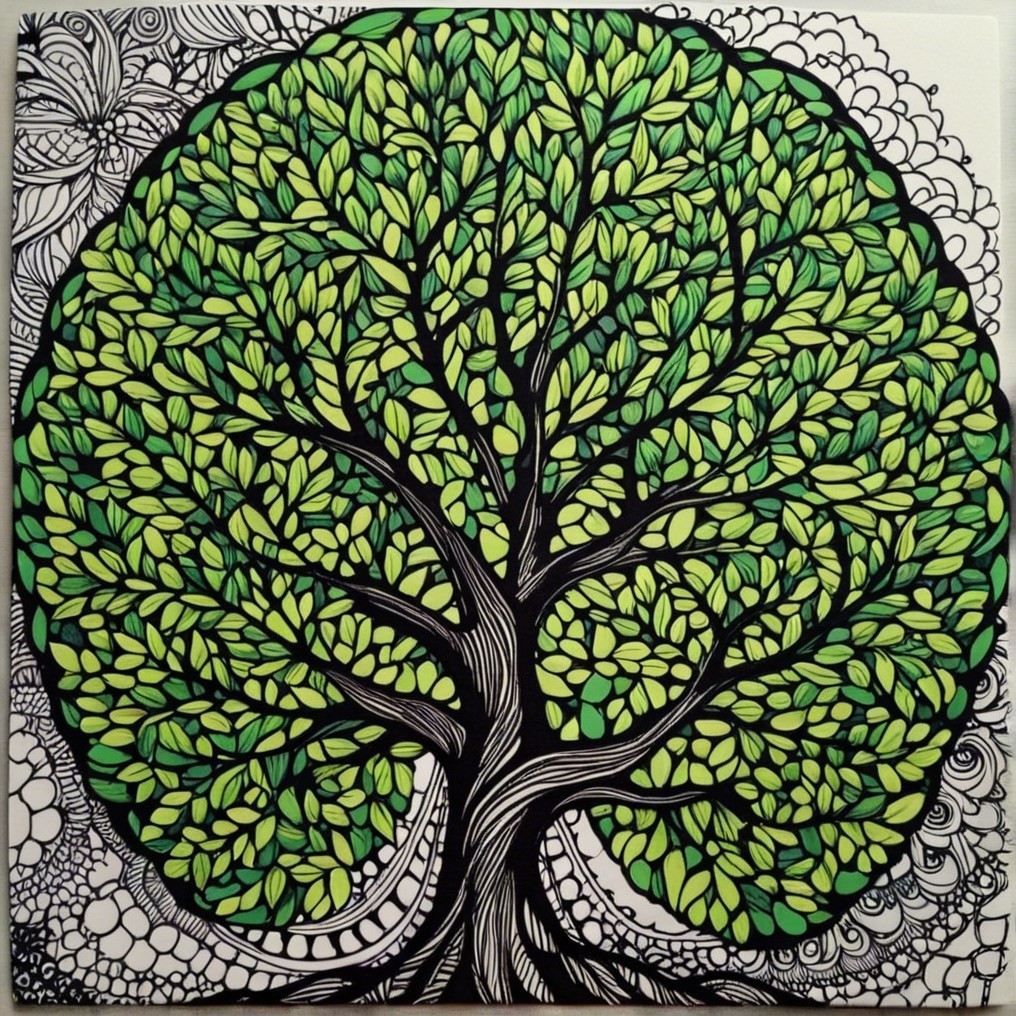 Vibrant Tree with Intricate Patterns and Green Canopy