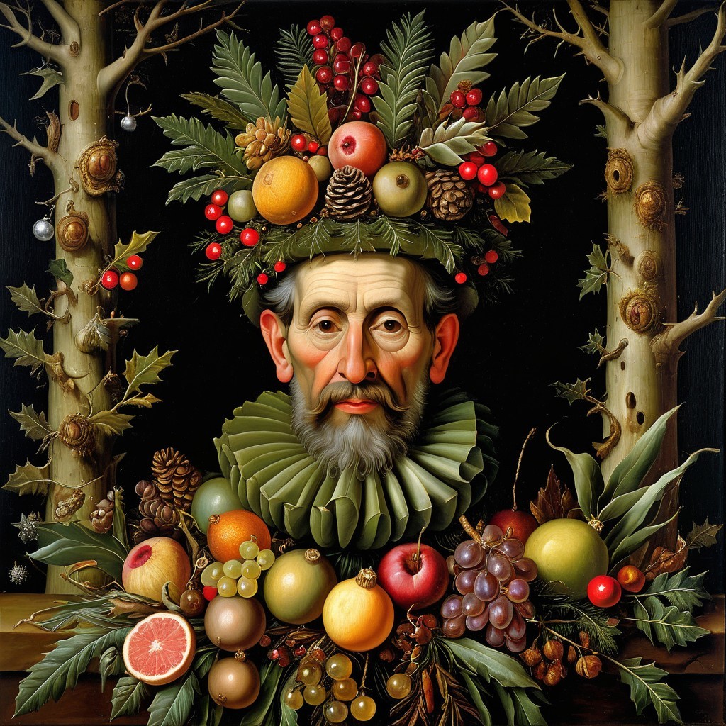 Detailed Painting of a Human Bust with Natural Elements